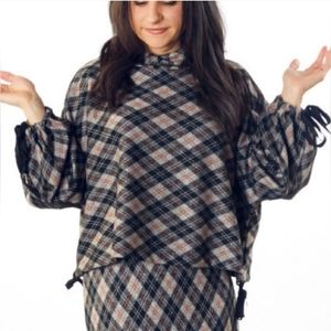 S Bryn Walker Plaid Cowl Neck Sweater